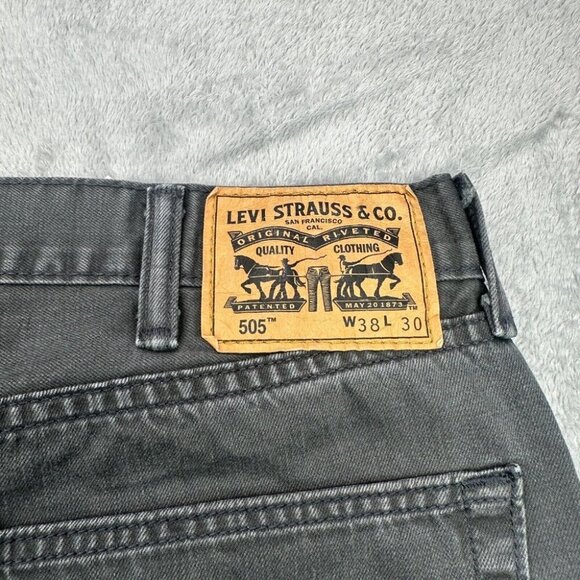 Levi's 505 Jeans Mens 36x28 Dark Gray Charcoal Straight Leg Regular Fit Denim - Picture 8 of 15